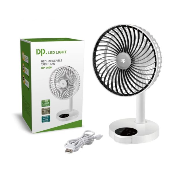 DP 7626 (Rechargeable Table Fan) 4000Mah, With Led Night Light Usb Fan, 400 mm, 4 stars, White - Image 3