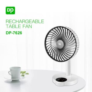 DP 7626 (Rechargeable Table Fan) 4000Mah, With Led Night Light Usb Fan, 400 mm, 4 stars, White