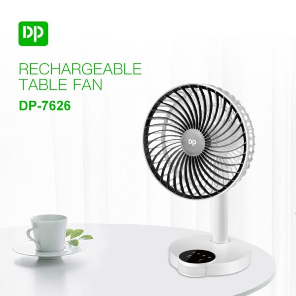 DP 7626 (Rechargeable Table Fan) 4000Mah, With Led Night Light Usb Fan, 400 mm, 4 stars, White